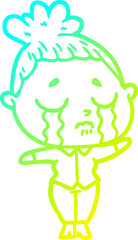 cold gradient line drawing of a cartoon crying woman