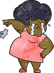 cartoon crying woman dropping handkerchief