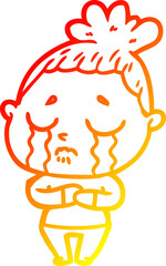 warm gradient line drawing of a cartoon crying woman