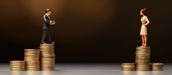 Gender pay inequality depicted in 3D render with women earning less Copy space image Place for...