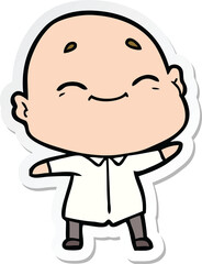 sticker of a happy cartoon bald man
