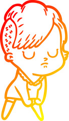 warm gradient line drawing of a cartoon woman