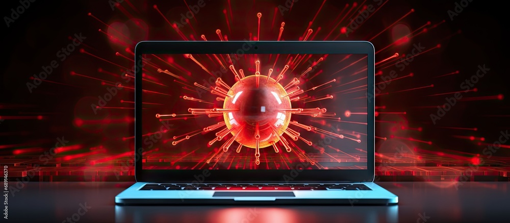 Poster Laptop hacked privacy data breached from internet technology 3D rendering Copy space image Place for adding text or design
