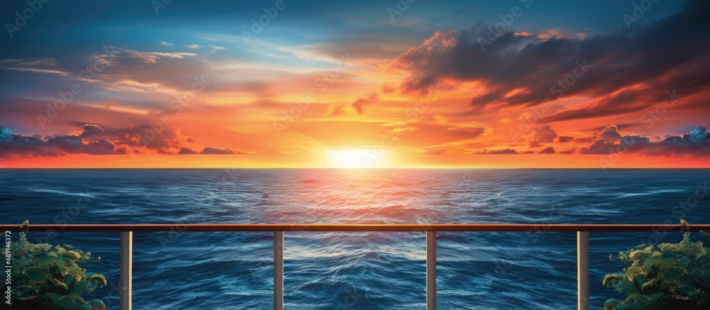 Poster Oceanic cruise sunset view Copy space image Place for adding text or design