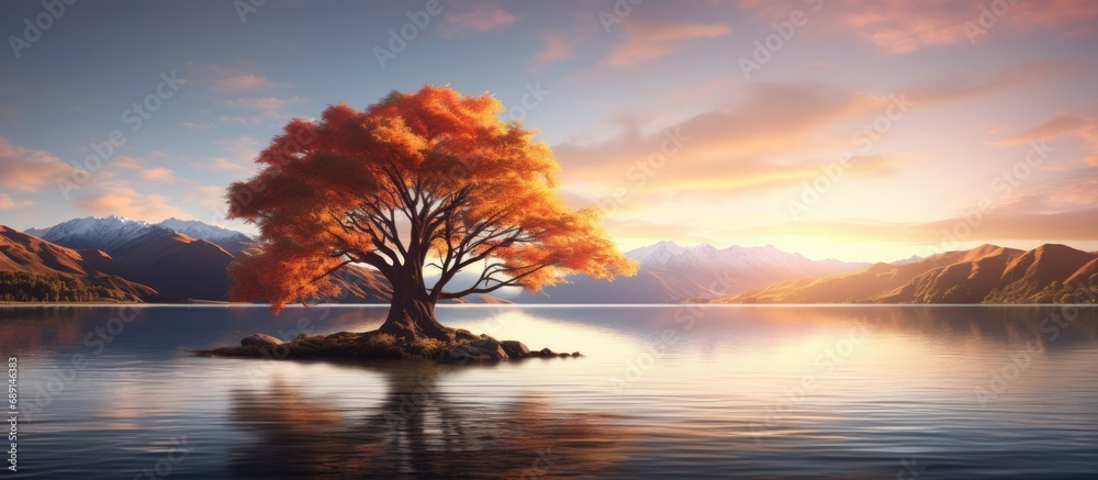 Poster Gorgeous tree in Lake Wanaka NZ Copy space image Place for adding text or design