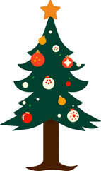 Christmas tree decorate with ornaments, clipart, Vector illustration, Flat cartoon style.