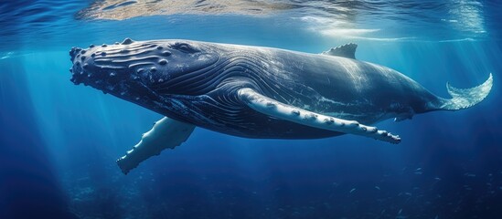 Fototapeta premium Humpback whale in Tonga s Vava u island Copy space image Place for adding text or design