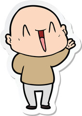 sticker of a happy cartoon bald man