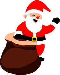 Santa claus open the gift bag, Chirstmas, X'mas, clipart, cartoon character, Vector illustration, Flat cartoon style.