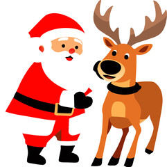 Santa claus and reindeer, Chirstmas, X'mas, clipart, cartoon character, Vector illustration, Flat cartoon style.