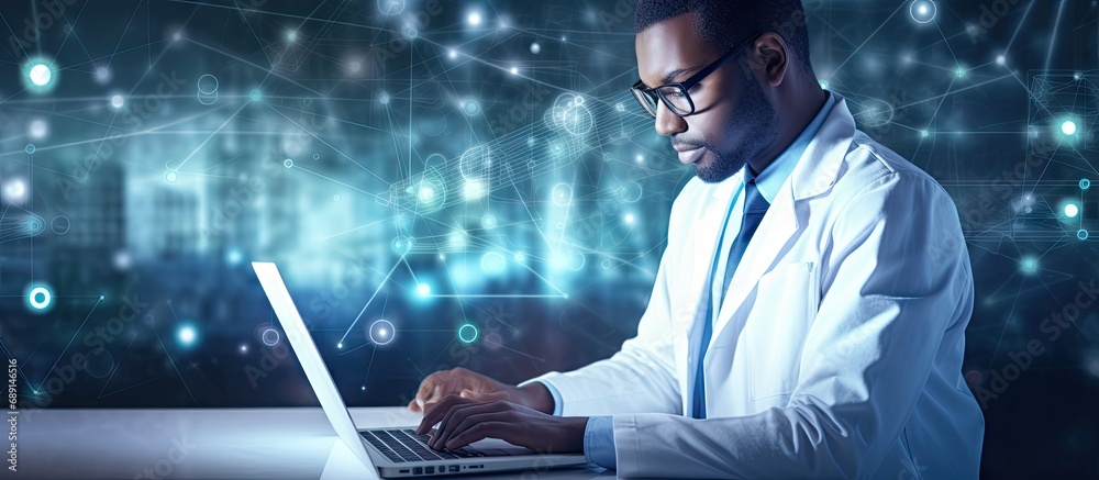 Aufkleber Future sustainable smart healthcare services and solutions in global research networks through medical innovation technology Copy space image Place for adding text or design