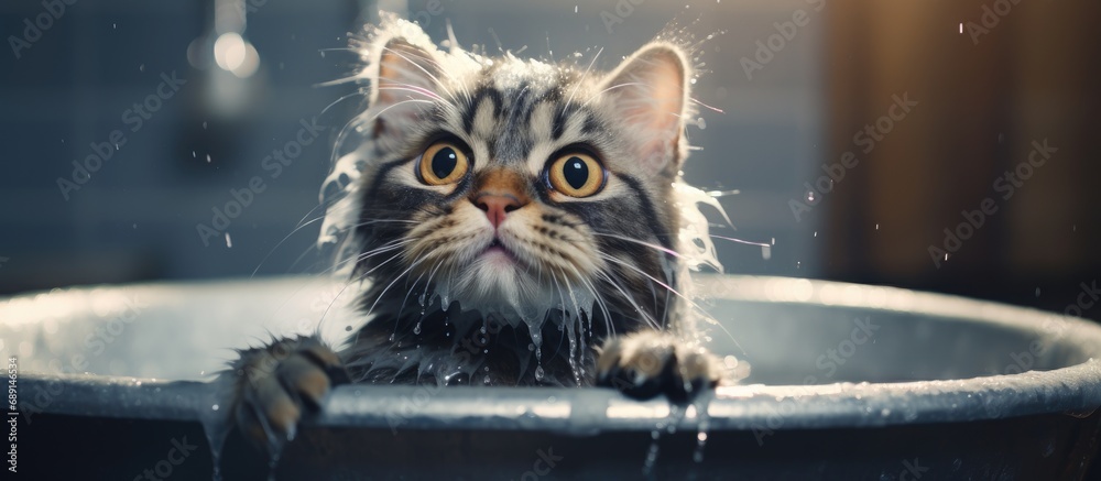 Aufkleber Amusing feline bathing Copy space image Place for adding text or design