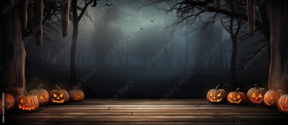 Poster Ideal spooky halloween background with empty wooden planks and copyspace for text perfect for product placement Copy space image Place for adding text or design