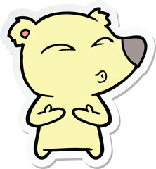 sticker of a cartoon whistling bear