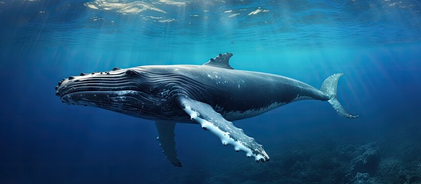 Humpback whale in Tonga s Vava u island Copy space image Place for adding text or design