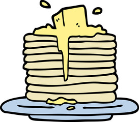 hand drawn doodle style cartoon butter melting on pancakes
