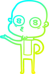 cold gradient line drawing of a cartoon weird bald spaceman