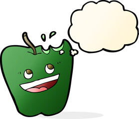 Obraz premium happy apple cartoon with thought bubble