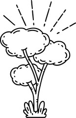 illustration of a traditional black line work tattoo style tree