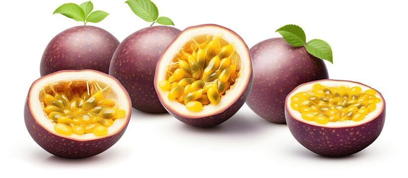 Passion fruits isolated on white background Copy space image Place for adding text or design