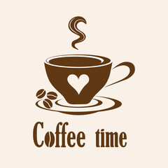 Coffee quote design with a cup. Coffee calligraphy print for tshirt, sticker. Coffee time typography with beans. Stock vector