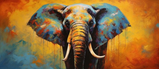 Contemporary elephant artwork for decoration abstract and vibrant celebrates colors Copy space image Place for adding text or design - obrazy, fototapety, plakaty