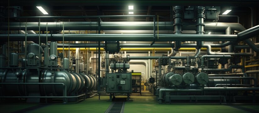 Internal equipment and structures in an industrial power plant Copy space image Place for adding text or design