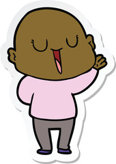 sticker of a happy cartoon bald man