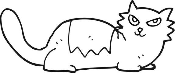 freehand drawn black and white cartoon cat