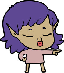 pretty cartoon elf girl pointing