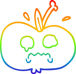 Obraz premium rainbow gradient line drawing of a cartoon of a sad apple