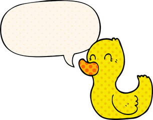 cartoon duck with speech bubble in comic book style