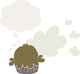 cute cartoon pie with thought bubble in retro style