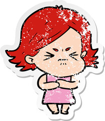 Fototapeta premium distressed sticker of a cartoon angry girl