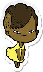 sticker of a cute cartoon girl with hipster haircut