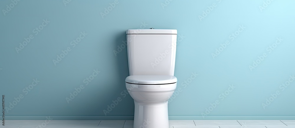 Poster ceramic toilet near lit wall copy space image place for adding text or design