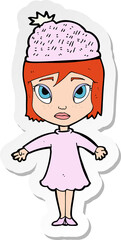 sticker of a cartoon woman wearing winter hat