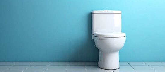 Ceramic toilet near lit wall Copy space image Place for adding text or design