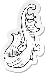 retro distressed sticker of a traditional hand drawn floral swirl