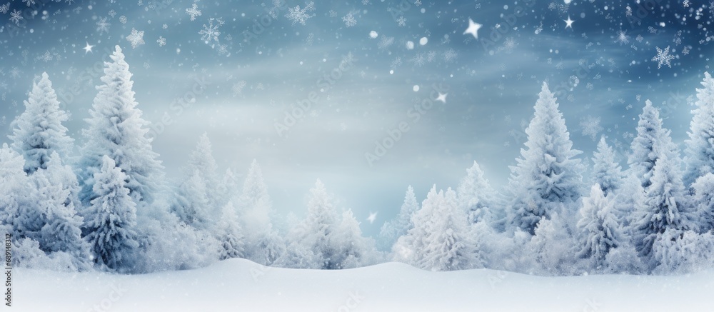 Aufkleber Design of a wintery card featuring stunning snow and fir tree scenery Copy space image Place for adding text or design