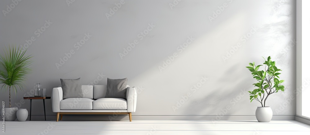 Aufkleber Modern living room 3D rendering with minimalist interior Copy space image Place for adding text or design