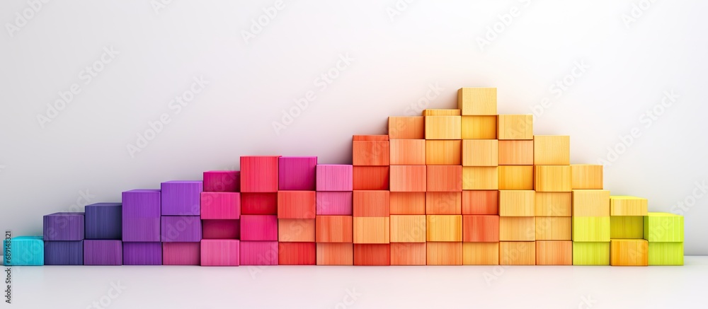 Poster Assorted vibrant wooden blocks on white background suitable for creative purposes Copy space image Place for adding text or design
