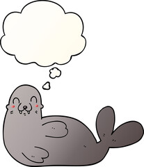 cartoon seal with thought bubble in smooth gradient style