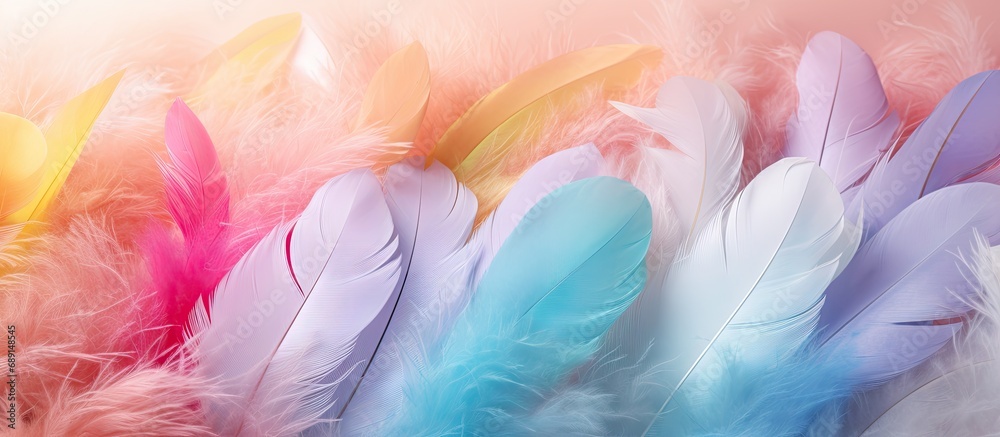 Poster Feather filled multicoloured banner with message area Copy space image Place for adding text or design