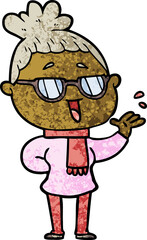 cartoon happy woman wearing spectacles