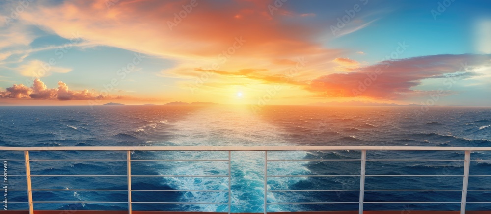 Aufkleber Oceanic cruise sunset view Copy space image Place for adding text or design