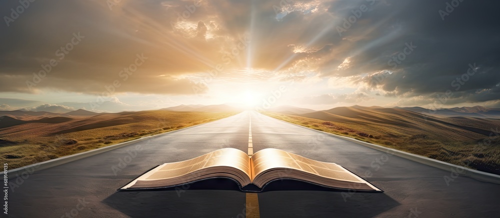 Poster heavenly highway illustrated on a bible copy space image place for adding text or design