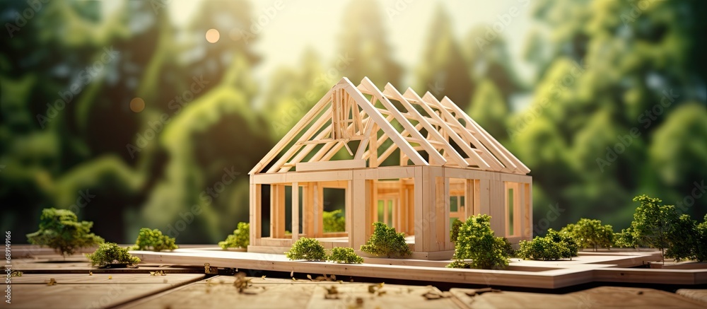 Aufkleber Building wooden houses in a quaint area with trees Copy space image Place for adding text or design