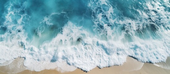 Ocean Beach drone video captures waves with rocks and foam Copy space image Place for adding text...
