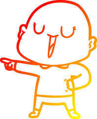 warm gradient line drawing of a happy cartoon bald man